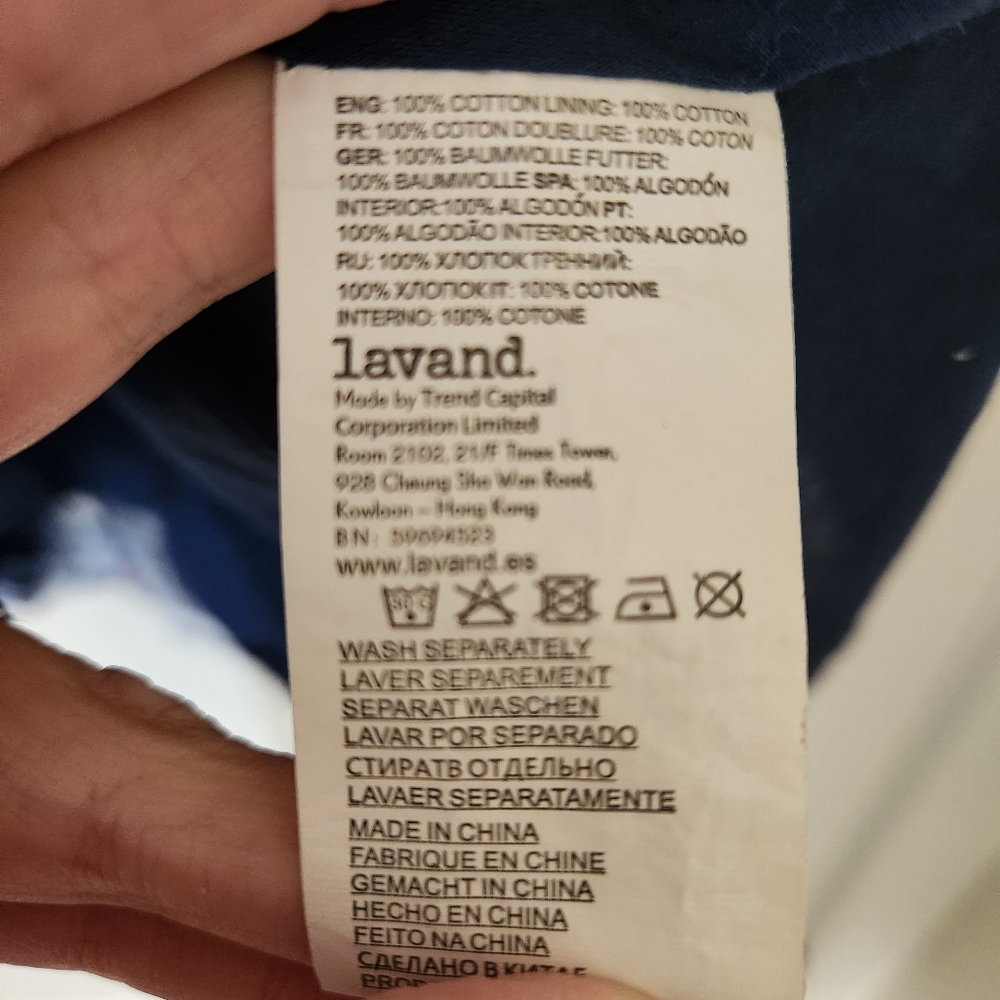 Lavand Navy Blue Dress White Orange Print Sleeveless Cutout Back Mini Medium - Picture 10 of 16